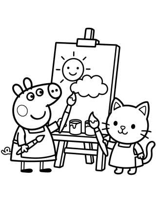 Peppa e Candy Gata Pintando Arte para colorir Desenho de Peppa e Candy Gata Pintando Arte para colorir e imprimir grátis