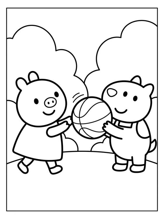Peppa e Danny Cão Jogando Bola para colorir Desenho de Peppa e Danny Cão Jogando Bola para colorir e imprimir grátis