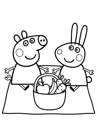 Peppa e Rebecca Coelho no Piquenique para colorir Desenho de Peppa e Rebecca Coelho no Piquenique para colorir e imprimir grátis