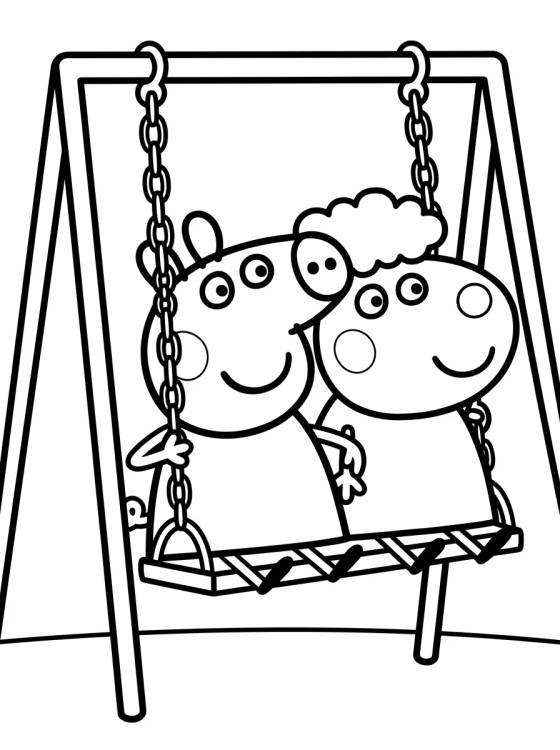 Peppa e Suzy Ovelha Brincando no Balanço para colorir Desenho de Peppa e Suzy Ovelha Brincando no Balanço para colorir e imprimir grátis