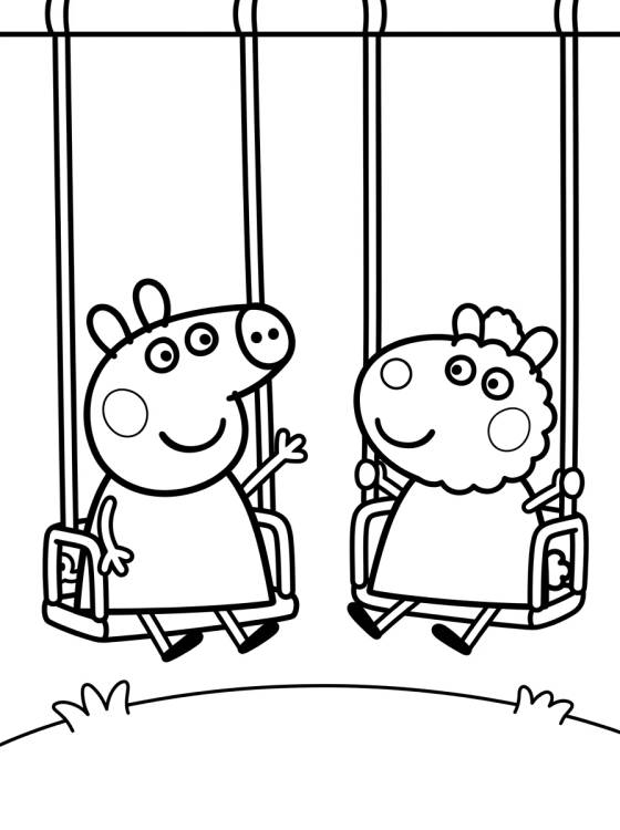 Peppa e Suzy Ovelha no Balanço para colorir Desenho de Peppa e Suzy Ovelha no Balanço para colorir e imprimir grátis