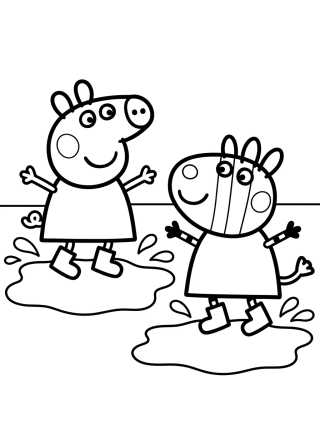Peppa e Zoe Zebra nas Poças de Lama para colorir Desenho de Peppa e Zoe Zebra nas Poças de Lama para colorir e imprimir grátis