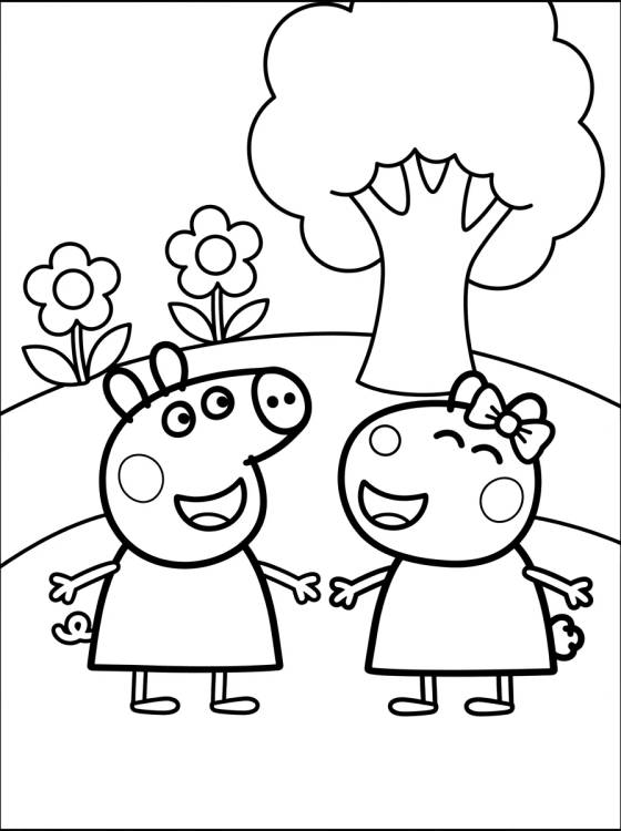 Peppa Pig e Suzy Ovelha Brincando para colorir Desenho de Peppa Pig e Suzy Ovelha Brincando para colorir e imprimir grátis