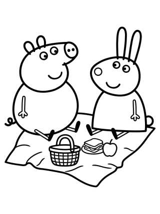 Pique-nique da Peppa e Rebecca Coelho para colorir Desenho de Pique-nique da Peppa e Rebecca Coelho para colorir e imprimir grátis