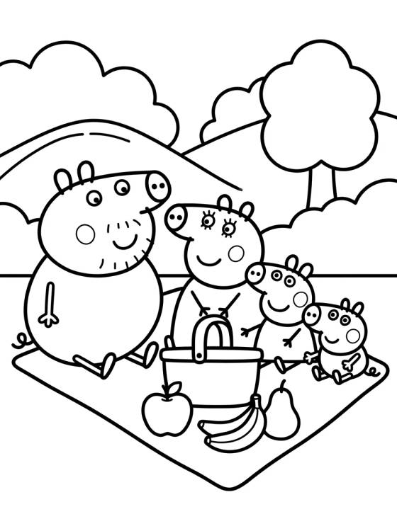 Família Pig no Pique-Nique para colorir Desenho de Família Pig no Pique-Nique para colorir e imprimir grátis