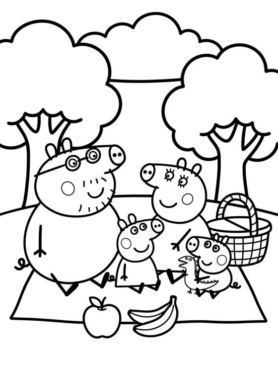 Família Pig no Piquenique para colorir Desenho de Família Pig no Piquenique para colorir e imprimir grátis