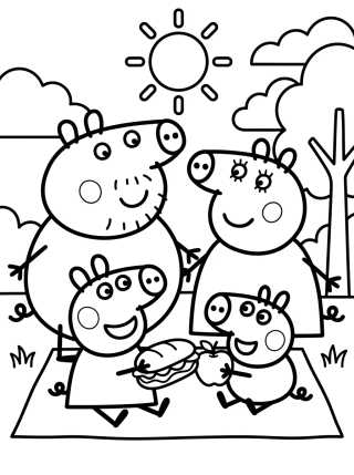 Família Pig Reunida para colorir Desenho de Família Pig Reunida para colorir e imprimir grátis