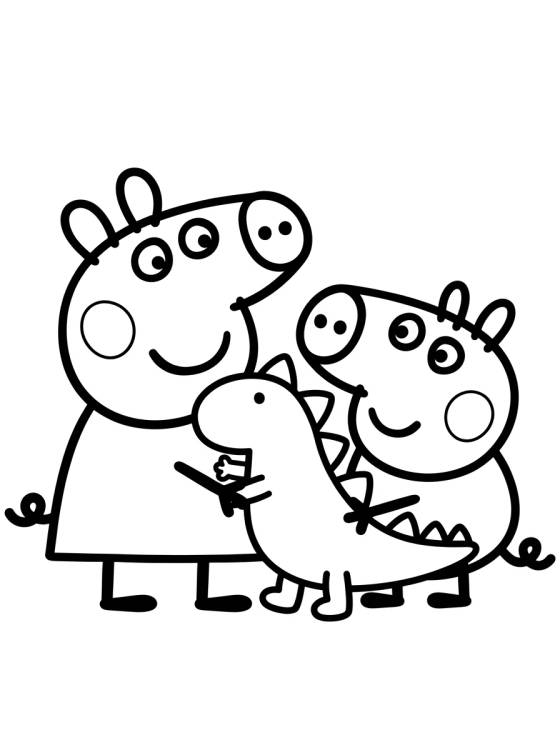 Peppa e George com Dinossauro para colorir Desenho de Peppa e George com Dinossauro para colorir e imprimir grátis