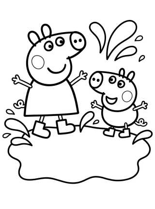 Peppa e George na Poça de Lama para colorir Desenho de Peppa e George na Poça de Lama para colorir e imprimir grátis