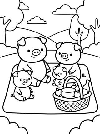 Piquenique da Família Pig para colorir Desenho de Piquenique da Família Pig para colorir e imprimir grátis