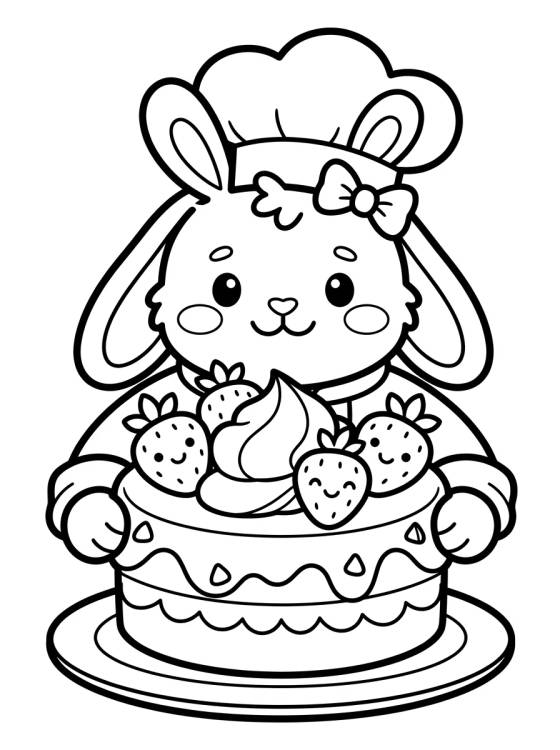 Coelhinha Cozinheira com Bolo para colorir Desenho de Coelhinha Cozinheira com Bolo para colorir e imprimir grátis