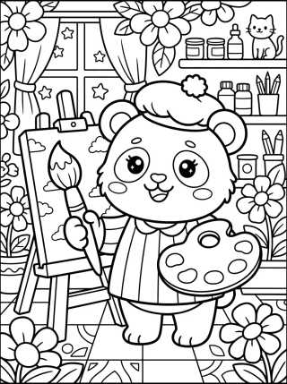 Panda Pintor com Paleta de Cores para colorir Desenho de Panda Pintor com Paleta de Cores para colorir e imprimir grátis
