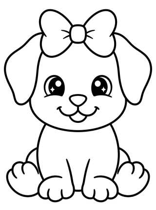 Cachorrinho Fofo com Laço para colorir Desenho de Cachorrinho Fofo com Laço para colorir e imprimir grátis