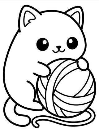 Gatinho Fofo com Novelo de Lã para colorir Desenho de Gatinho Fofo com Novelo de Lã para colorir e imprimir grátis