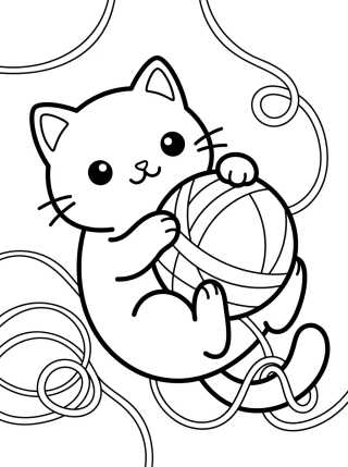 Gatinho Fofo Jogando Novelo de Lã para colorir Desenho de Gatinho Fofo Jogando Novelo de Lã para colorir e imprimir grátis