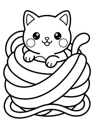 Gatinho Fofo no Novelo de Lã para colorir Desenho de Gatinho Fofo no Novelo de Lã para colorir e imprimir grátis