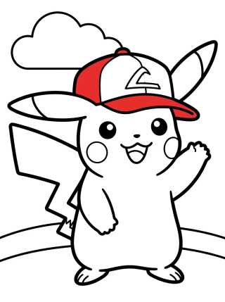 Pikachu com Boné do Ash para colorir Desenho de Pikachu com Boné do Ash para colorir e imprimir grátis