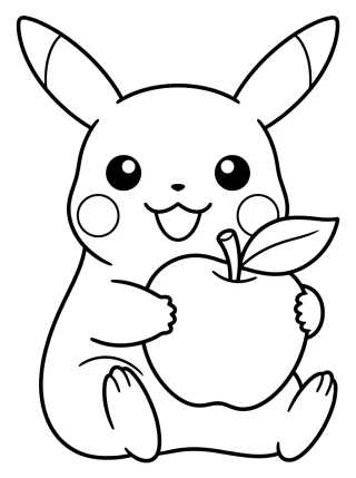 Pikachu Comendo Fruta para colorir Desenho de Pikachu Comendo Fruta para colorir e imprimir grátis
