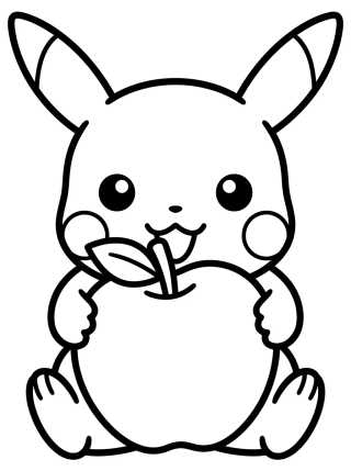 Pikachu Comendo Maçã para colorir Desenho de Pikachu Comendo Maçã para colorir e imprimir grátis