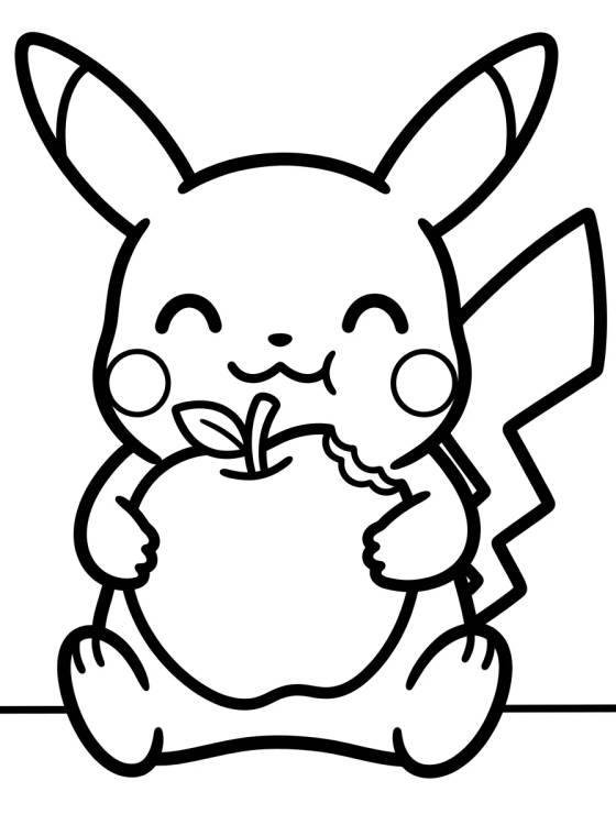 Pikachu Comendo uma Maçã para colorir Desenho de Pikachu Comendo uma Maçã para colorir e imprimir grátis