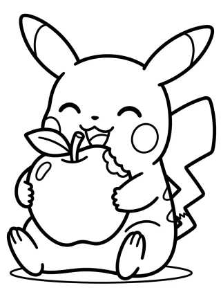Pikachu Comendo uma Maçã para colorir Desenho de Pikachu Comendo uma Maçã para colorir e imprimir grátis