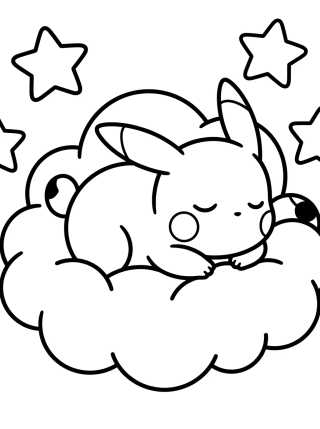 Pikachu Dormindo na Nuvem para colorir Desenho de Pikachu Dormindo na Nuvem para colorir e imprimir grátis