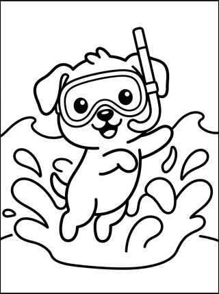 Cachorrinho Mergulhando com Máscara para colorir Desenho de Cachorrinho Mergulhando com Máscara para colorir e imprimir grátis