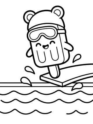Picolé Feliz Dando um Mergulho na Piscina para colorir Desenho de Picolé Feliz Dando um Mergulho na Piscina para colorir e imprimir grátis