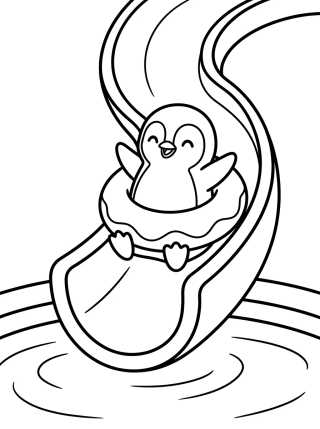 Pinguim Divertido no Tobogã da Piscina para colorir Desenho de Pinguim Divertido no Tobogã da Piscina para colorir e imprimir grátis