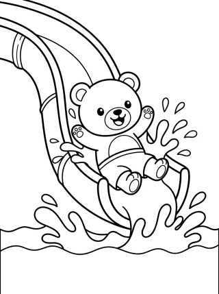 Ursinho Escorregando no Tobogã da Piscina para colorir Desenho de Ursinho Escorregando no Tobogã da Piscina para colorir e imprimir grátis