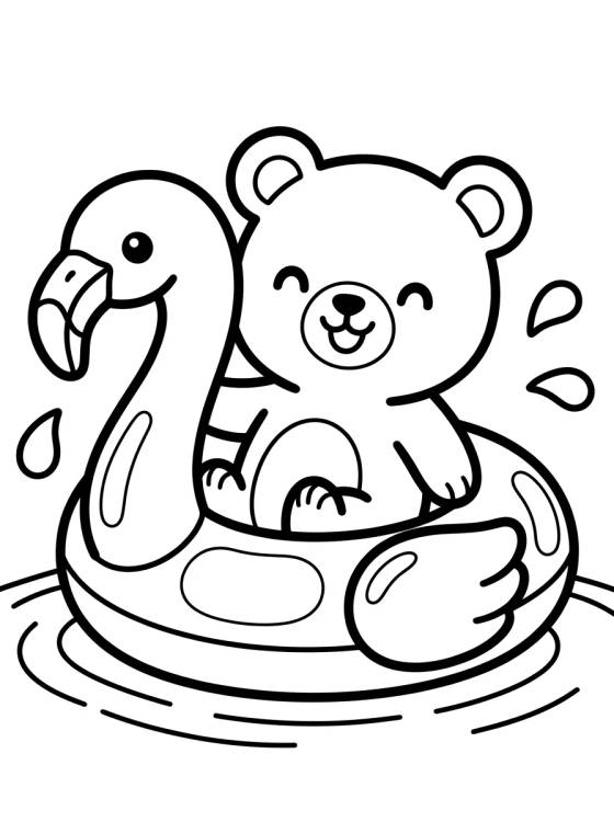 Ursinho Fofo na Boia de Flamingo para colorir Desenho de Ursinho Fofo na Boia de Flamingo para colorir e imprimir grátis