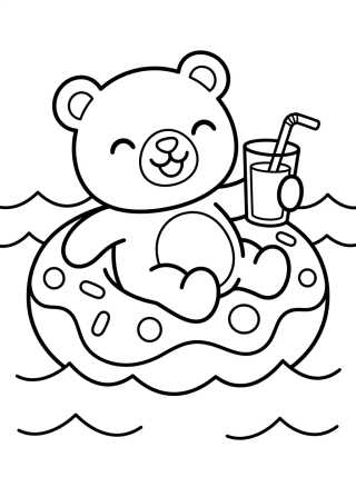 Ursinho na Boia de Rosquinha para colorir Desenho de Ursinho na Boia de Rosquinha para colorir e imprimir grátis