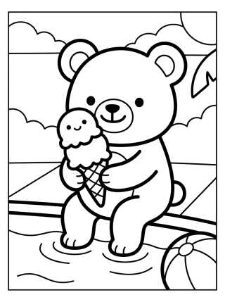 Ursinho Tomando Sorvete na Beira da Piscina para colorir Desenho de Ursinho Tomando Sorvete na Beira da Piscina para colorir e imprimir grátis
