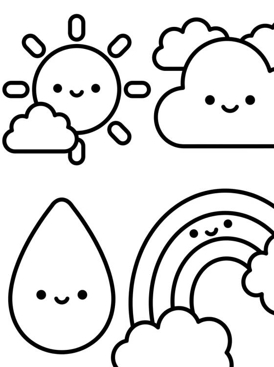 Adesivos de Clima e Sentimentos Kawaii para colorir Desenho de Adesivos de Clima e Sentimentos Kawaii para colorir e imprimir grátis