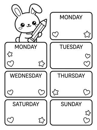 Planner Semanal Fofo do Coelhinho para colorir Desenho de Planner Semanal Fofo do Coelhinho para colorir e imprimir grátis