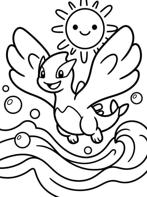 Lugia Baby Nadando nas Ondas para colorir Desenho de Lugia Baby Nadando nas Ondas para colorir e imprimir grátis