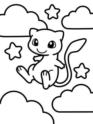 Mew Fofinho Voando para colorir Desenho de Mew Fofinho Voando para colorir e imprimir grátis