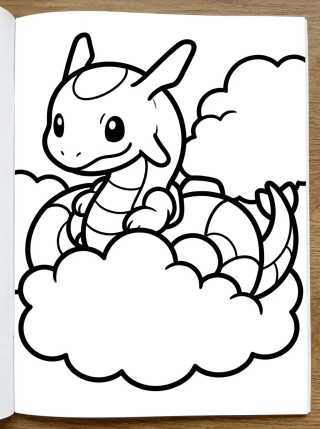 Rayquaza Fofinho nas Nuvens para colorir Desenho de Rayquaza Fofinho nas Nuvens para colorir e imprimir grátis