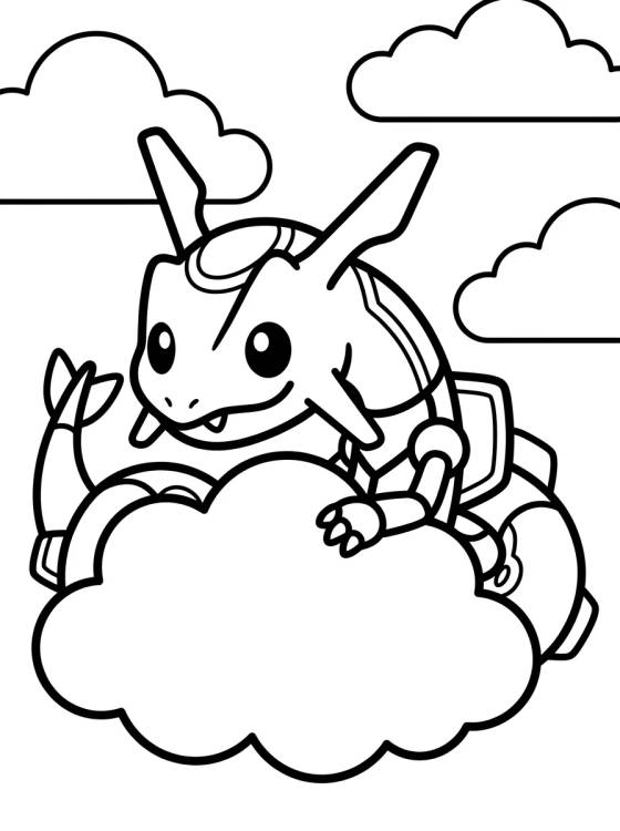 Rayquaza Kawaii nas Nuvens para colorir Desenho de Rayquaza Kawaii nas Nuvens para colorir e imprimir grátis