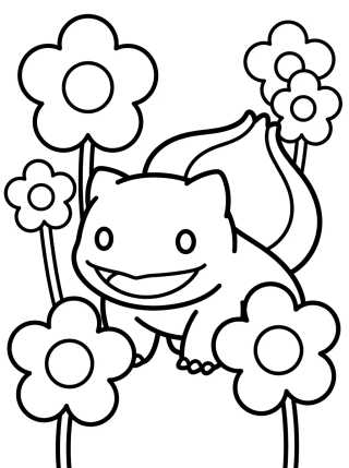 Bulbasaur Fofinho entre Flores para colorir Desenho de Bulbasaur Fofinho entre Flores para colorir e imprimir grátis
