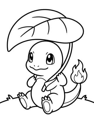 Charmander com Folhinha para colorir Desenho de Charmander com Folhinha para colorir e imprimir grátis