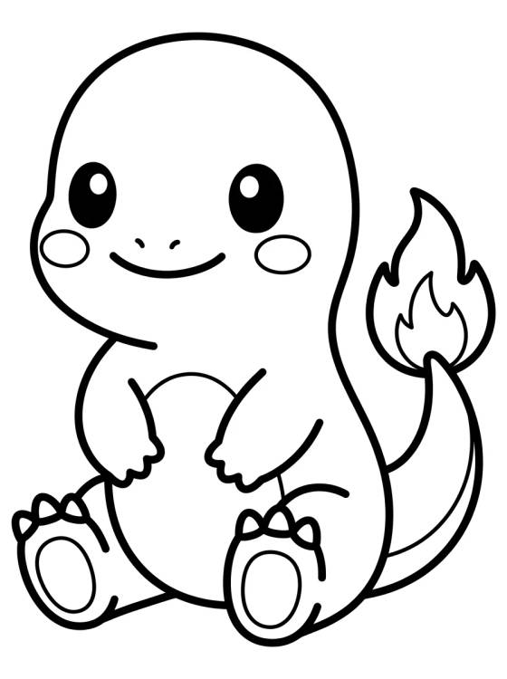 Charmander Kawaii com Chaminha na Cauda para colorir Desenho de Charmander Kawaii com Chaminha na Cauda para colorir e imprimir grátis