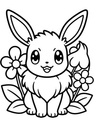 Eevee Fofinho com Flores para colorir Desenho de Eevee Fofinho com Flores para colorir e imprimir grátis