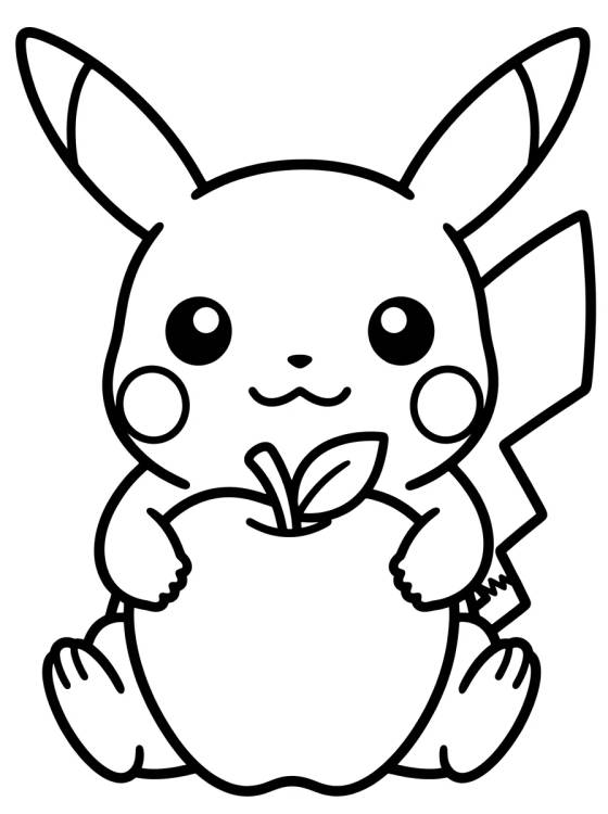 Pikachu Fofo com Maçã para colorir Desenho de Pikachu Fofo com Maçã para colorir e imprimir grátis