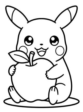 Pikachu Fofo Comendo Maçã para colorir Desenho de Pikachu Fofo Comendo Maçã para colorir e imprimir grátis