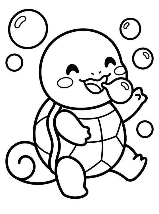 Squirtle Brincando com Bolhas para colorir Desenho de Squirtle Brincando com Bolhas para colorir e imprimir grátis