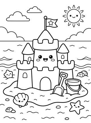 Castelo de Areia Kawaii para colorir Desenho de Castelo de Areia Kawaii para colorir e imprimir grátis
