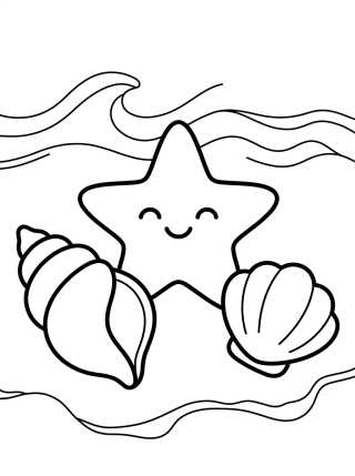 Conchas e Estrela do Mar na Areia para colorir Desenho de Conchas e Estrela do Mar na Areia para colorir e imprimir grátis