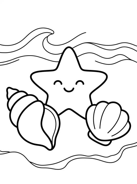 Conchas e Estrela do Mar na Areia para colorir Desenho de Conchas e Estrela do Mar na Areia para colorir e imprimir grátis