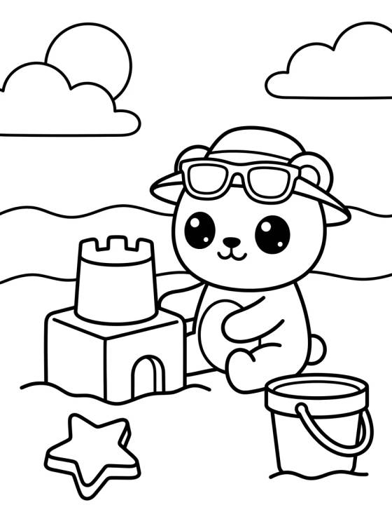 Ursinho na Praia Construindo Castelo para colorir Desenho de Ursinho na Praia Construindo Castelo para colorir e imprimir grátis